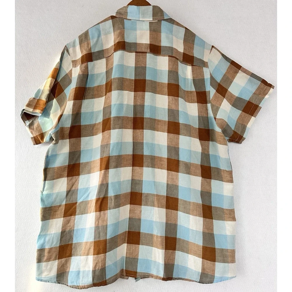 North Face Short Sleeve Shirt Retro Men's XL Blue Brown Plaid